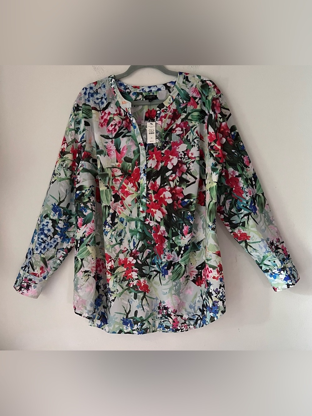 NWT Talbots Popover Multicolor Floral Long-Sleeve Blouse Sz 2X